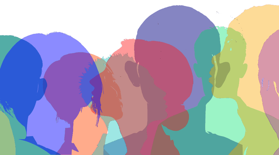 Värikkäitä ihmisten kasvojen siluetteja
